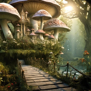 Perfect Fairy House Digital Background, Mushroom Castle Digital Backdrop Palace Fantasy Cosplay Composite Fairies Intuitive Background