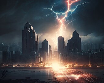 Lightning City Superhero Digital Background Digital Backdrop Superhero Overlays, Cosplay Backgrounds Super Hero City Backgrounds, Composites