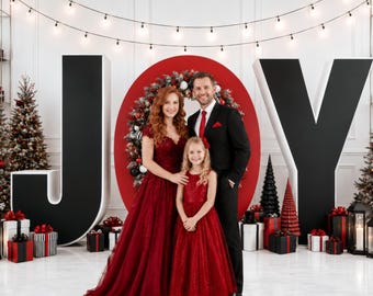 Bespoke Christmas Digital Backdrop Christmas Room Background Digital Family Card Backdrop JOY Photo Overlay Composite Red Black Formal