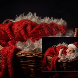 Newborn Christmas Digital Backdrop, Digital Background Christmas Nest , Newborn Christmas Basket Red Digital Backdrop, White Fur Background