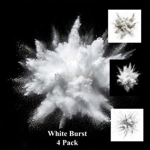 May include: Four white powder bursts on a black background. The bursts are in different sizes and shapes. The text "White Burst 4 Pack" is at the bottom of the image.