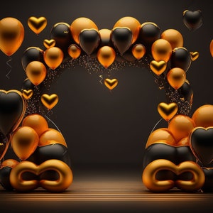 Halloween Balloon Arch Garland Digital Backdrop, Studio Background Balloon Digital Backdrops Toddler Backgrounds Photoshop Black Orange