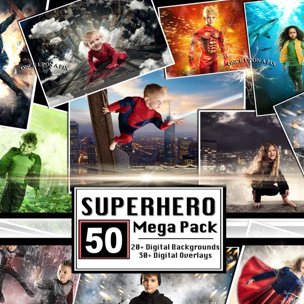 Plus de 50 arrière-plans numériques de super-héros, arrière-plans numériques, superpositions de super-héros, araignée de rat de chauve-souris de ville de super-héros, composites cosplay homme femme enfants