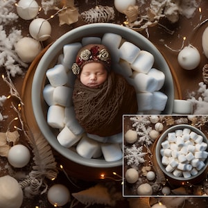 Hot Chocolate Photo Prop Digital Christmas Newborn Backdrop Hot Cocoa Bath Newborn Digital Cocoa Background Christmas Composite Snowflake