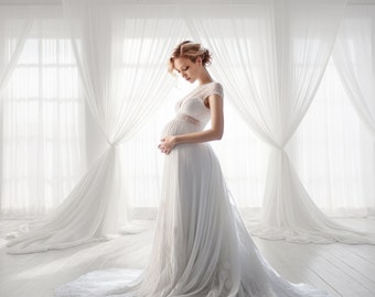 Backlit Sheer Window Digital Backdrop White Room Background Photoshop Overlays Portrait Photo Maternity Pregnant Photography White Curtain