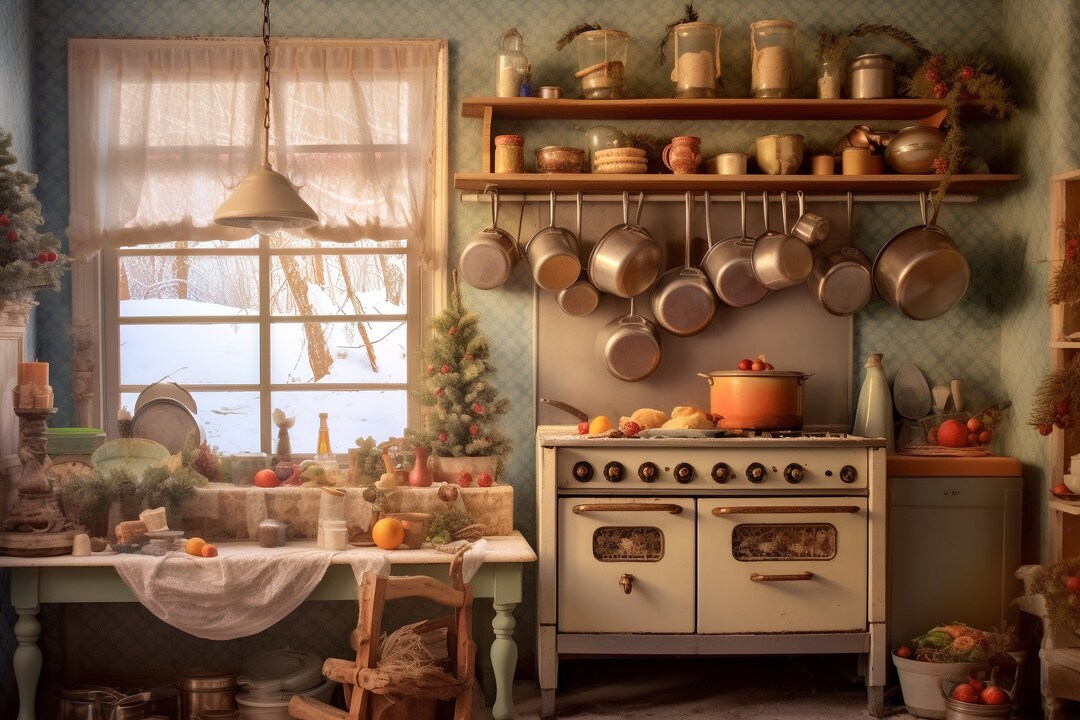 Christmas Digital Backdrop Christmas Kitchen, Painterly Christmas ...