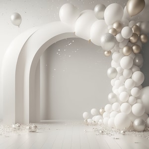 Dromerige digitale achtergrond ballon boog viering digitale achtergronden verjaardag peuter pasgeboren moederschap overlay achtergrond Photoshop downloaden
