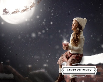Christmas Chimney Digital Background / Christmas Backdrop! Great for Holiday Cards, Family, Pet, Winter, Holiday, Santa, Moon, Siblings, Kid