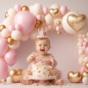 Pink Digital Background Balloon Arch Backdrop: Birthday, Cake Smash, Newborn, Toddler Ornamental (Digital Download)