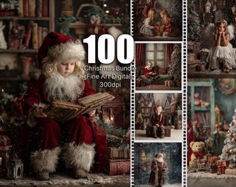 Paquete de fondos digitales navideños "Viejos Maestros" para fotografía navideña, 100 plantillas de composición fotográfica navideña para niños, familia y mascotas.