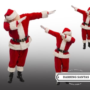 Dabbing Dancing Digital Santa Overlay PNG: un complemento único y divertido para cualquier fondo de tarjeta de Navidad familiar o telón de fondo para compuestos en Photoshop