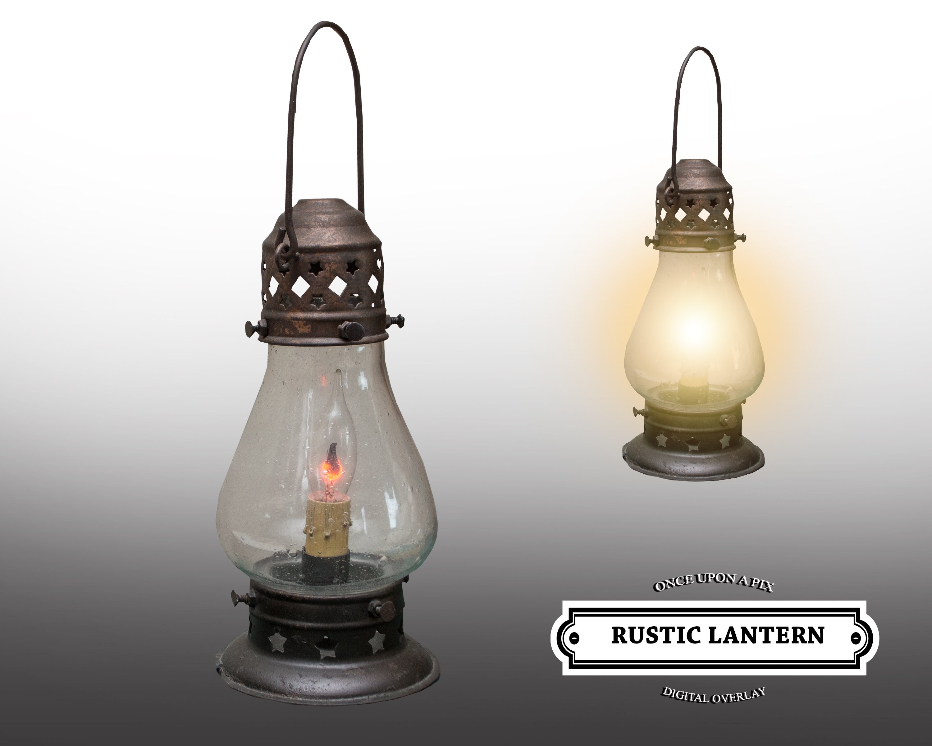 Rustic Old Fashioned Light Up Lantern, Metal/Glass​