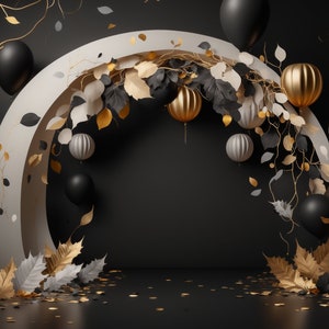 Gothic Fall Balloon Arch Garland Digital Backdrop, Studio Background Balloon Digital Backdrops Toddler Backgrounds Photoshop Halloween