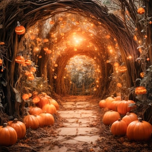 Digital Backdrop Halloween Alley Background Digital Pumpkin Twisted Vine Arch Painterly Autumn Backdrop Magical Forest Arch  Background Tree
