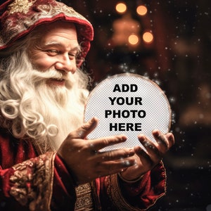 Sfondo digitale, classico globo di neve di Babbo Natale sfondo digitale sfondo inserto sovrapposizione PNG Babbo Natale che tiene un globo di neve, ricamato