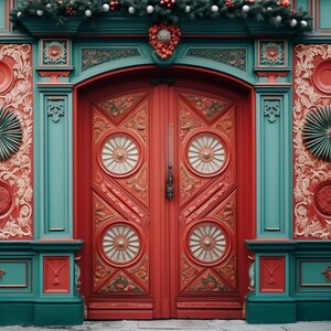 Weihnachten Kulisse Boho Urlaub Türen Digitale Kulisse, Steampunk Foto Karte Composite Photoshop Digitale Kulisse Download Hintergrund Kranz