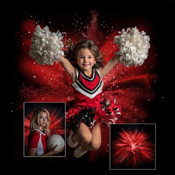 Red Glitter Chalk Burst Sports Digital Backgrounds Dance Digital Backdrop Sport Poster Team Photos Football Softball Soccer Cheer Basketball