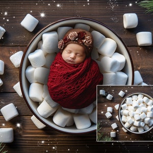 Hot Cocoa Photo Prop Digital Navidad recién nacido telón de fondo, baño de cacao caliente, fondo de chocolate caliente digital recién nacido, mesa compuesta de Navidad
