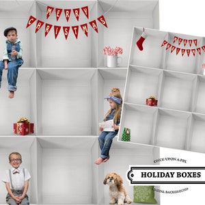 Christmas Boxes Digital Background or Christmas Backdrop! Great for Holiday Cards, Family, Pets, Winter, Holiday