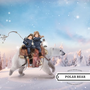 POLAR BEAR Digital Backdrop or Background + or - North Pole.  FREE Fishing Pole Overlay Christmas Background, Card, Winter, Photoshop, Santa