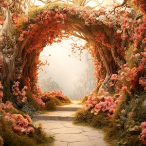 Digital Backdrop Fairy Digital Background Maternity Painterly Bokeh Peach Forest Fairy Arch Photography Backdrop Magical Background Fall