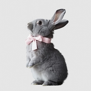 Grey Bunny Rabbit PNG Digital Overlay, Easter Bunny cut out transparent background, Intuitive Spring Picture Template Photoshop Composite