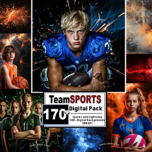 170+ Sports Backgrounds & Overlay Bundle, Smoke Lightning Overlays and Digital Backdrops for Football Softball Soccer Tennis Basketball, Fog