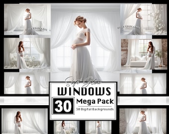 30 Backlit Window Digital Backdrops White Room Photoshop Overlays Portrait Photo Intuitive Maternity Pregnancy Photography Sheer Curtain