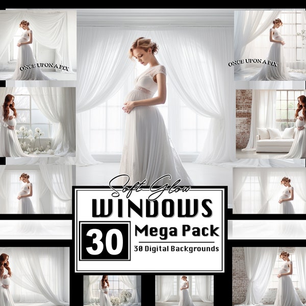 30 Backlit Window Digital Backdrops White Room Photoshop Overlays Portrait Photo Texture Maternity Pregnancy Photography Sheer White Curtain