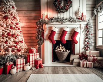 Christmas Digital Backdrop Christmas Tree Vintage Farm Background Digital Family Card Backdrop Snow Winter Photo Overlay Photoshop Composite