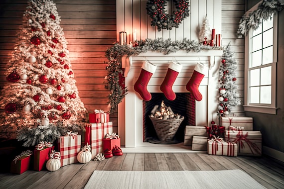 Christmas Digital Backdrop Christmas Tree Vintage Farm Background