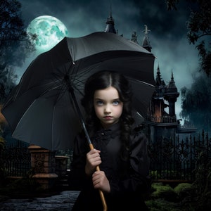 Sfondo digitale Sfondo di Halloween, Palazzo digitale Haunted Wednesday Sfondo spettrale, Luna inquietante, Photoshop composito