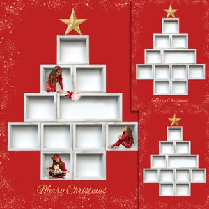 Albero di Natale 11 Caselle Sfondo digitale Scatole vuote Sfondo digitale Sfondo per biglietti di vacanza per la famiglia Sfondo di figura bianca Vacanza composita