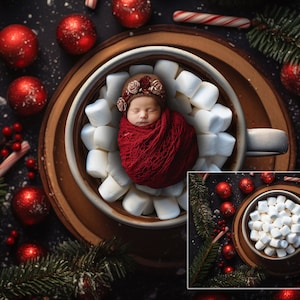 Hot Cocoa Photo Prop Digital Christmas Newborn Backdrop, Hot Cocoa Bath, Newborn Digital Hot Chocolate Background, Christmas Composite, Nest