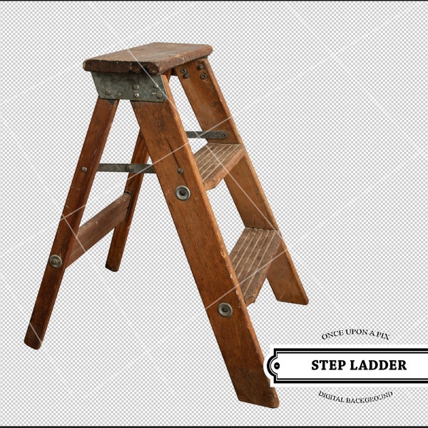 Wood Step Ladder PNG Photoshop Overlay Old Wooden Ladder Cut Out/ Rustic Step Backdrop, Vintage, Composites, Photoshop Element Wood PNG