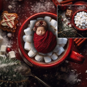 Hot Cocoa Photo Prop Digital Christmas Newborn Backdrop, Hot Cocoa Bath, Newborn Digital Hot Chocolate Background, Christmas Composite Nest