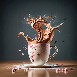 Pano de fundo digital de natal, caneca de cacau, fundo divertido, cartão de família digital, cenário com sobreposição de foto de doces, composto de photoshop
