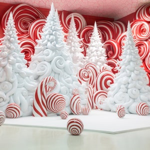 Weihnachten Digitale Kulisse Candycane Studio Hintergrund, Fantasy Weihnachten Overlay Vorlage Kinder, Kleinkinder, Pfefferminz Bäume Santa
