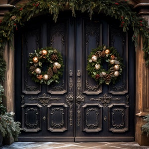Weihnachten Hintergrund Urlaub Doppeltüren Digitale Kulisse, Familien-Foto-Karte Composite Photoshop Digital Gothic, Download Hintergrund Kranz