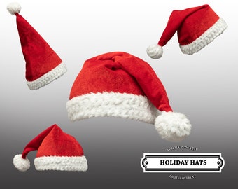 Christmas Santa Hats Digital Overlay PNG SET, Red, Snow Hat, Elf, Winter, Christmas, Sledding, Great for Digital Photoshop Composites, Santa