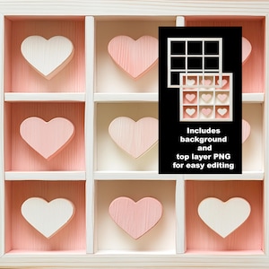 Fondo digital de 9 cajas para San Valentín, blanco, rosa, corazón ornamental, plantilla de fondo, tarjetas familiares, Jpeg, Png, foto en las cajas, niños, perros, mascotas
