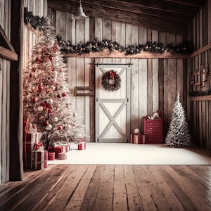 Pano de fundo digital de natal, árvore de natal, vintage, sala de fazenda, cartão de família digital, cenário de inverno, sobreposição de foto, composto de photoshop