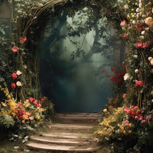 Digital Background Fairy Vines Digital Backdrop Fairy Tale Photography Backdrop Magical Forest Steps Floral Whimsical Background Easter Arch