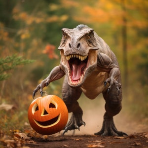T-Rex Halloween Digital Pano de Fundo Digital de Dinossauro, Abóbora Dino Digital Pano de Fundo Digital Halloween Scrapbook Fundo Composto