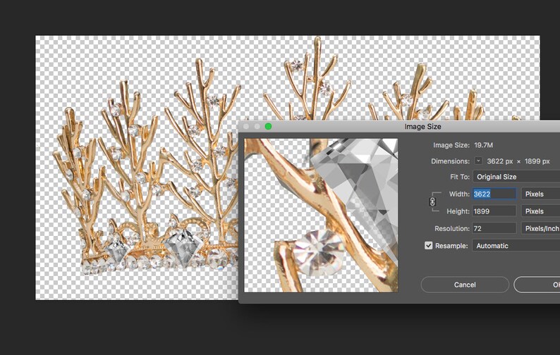 May include: A gold crown with clear crystal accents. The crown is made of metal branches with small crystals on each branch. The crown is approximately 3622 pixels wide and 1899 pixels high.