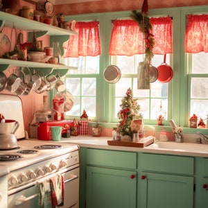 Christmas Digital Backdrop Christmas Kitchen, Baking Christmas Background Holiday Digital Christmas Vintage Kitchen Backdrops Classic Colors