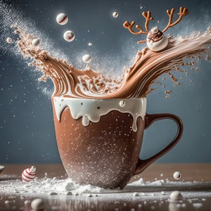 Sfondo digitale di Natale Natale al cioccolato Latte Splash Sfondo Digital Family Card Sfondo Mug Photo Overlay Photoshop Composite
