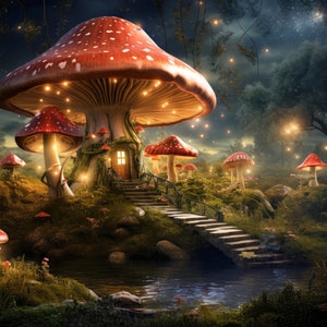 Fairy Digital Background, Mushroom Digital Backdrop, Fairy House Template Background, Composite, Fairies Backdrop, Fantasy Cosplay Backdrop