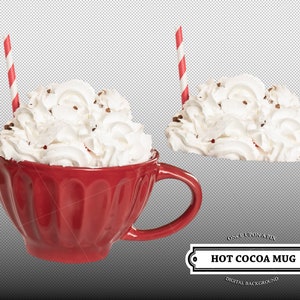 Sovrapposizione digitale di Natale tazza di cioccolata calda con crema Topper, sovrapposizione di foto di cioccolata calda png panna montata Top Scrapbook, paglia di ciotola di Photoshop