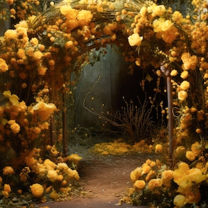 Digital Backdrop Yellow Roses Digital Background Fairy Arch Backdrop Maternity Window Quinceanera Baptism Digital Background Replacement